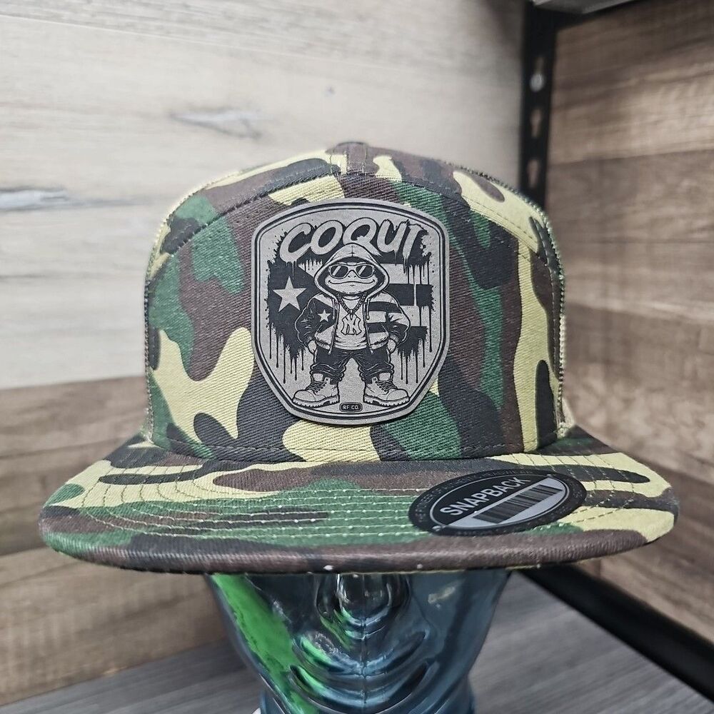 Puerto Rican Coqui Frog Patch Hat Camo Flat Bill Snapback RF CO.